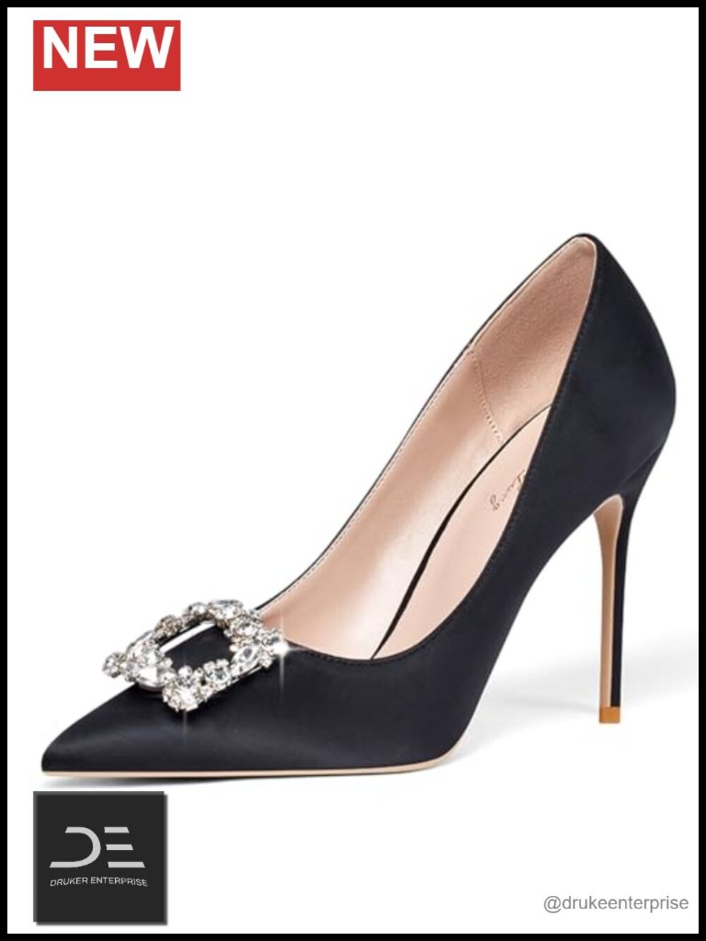 Women Rhinestone Heels High Heels 4 Inch Satin Pumps Stiletto Wedding Shoes